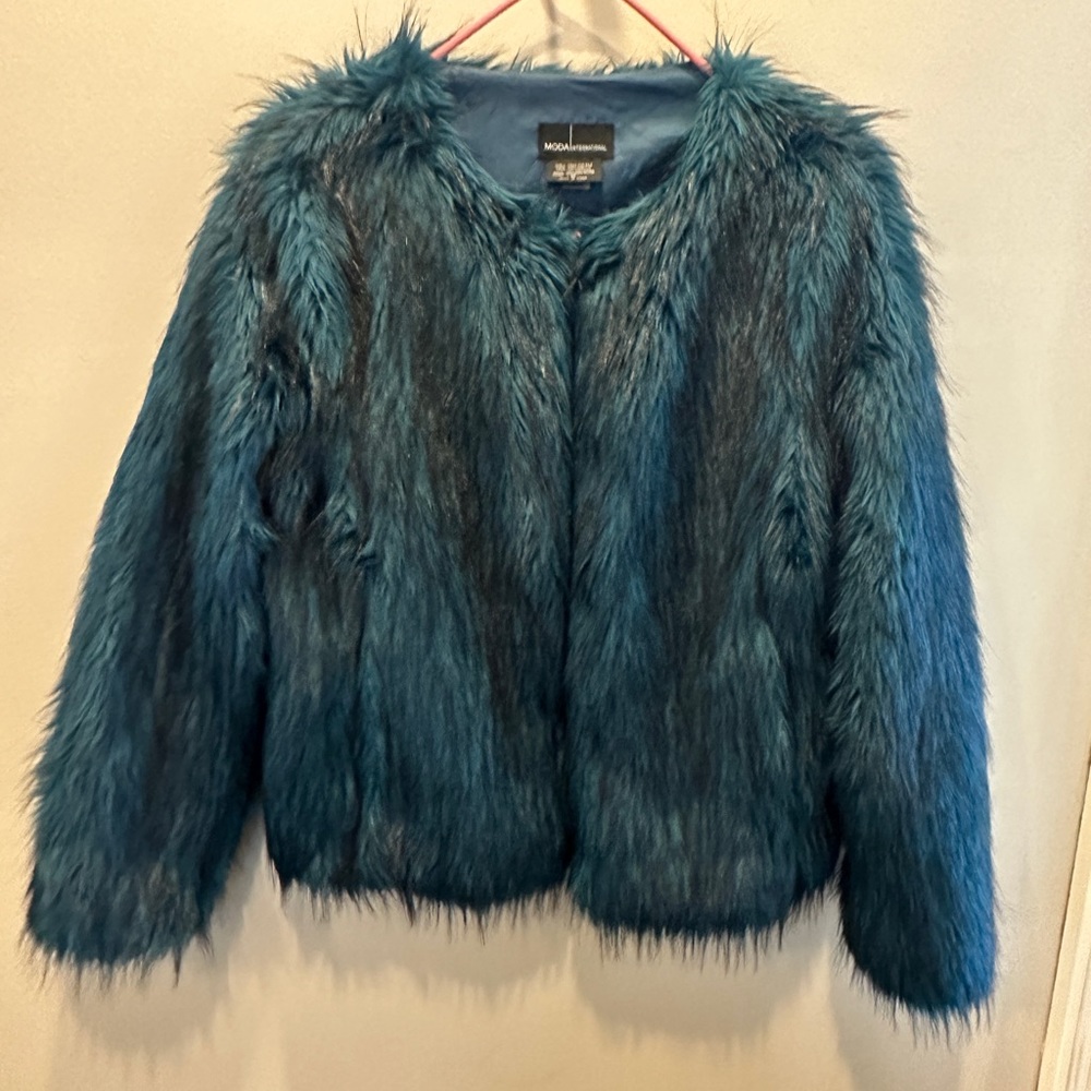 Moda International Teal Faux Fur Jacket - Women's